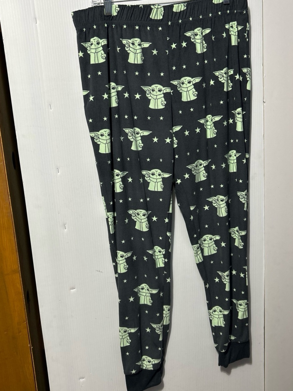 Star Wars Men's Black Jogger Sweatpants with Glow-Green Grogu Print